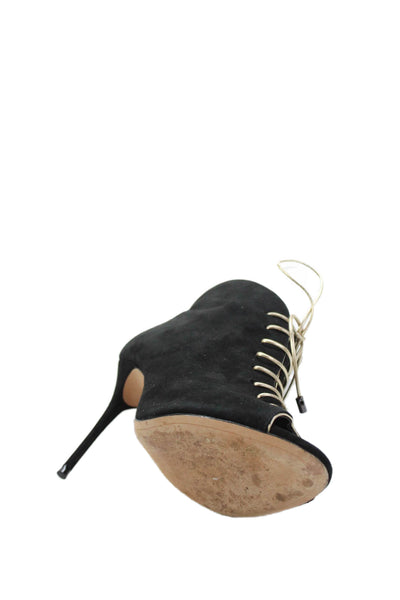 Alexandre Birman Womens Suede Peep Toe Lace Up Ankle Booties Black Size 36 6