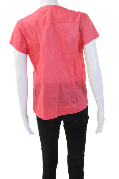 Theory Women Basic Pink Cotton Short Sleeve Button Up Blouse Size L