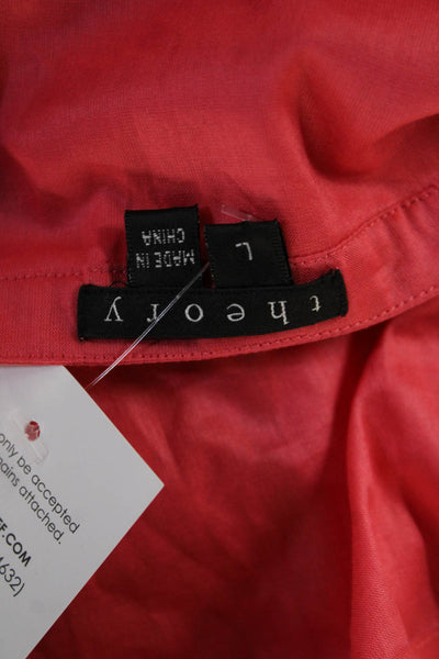 Theory Women Basic Pink Cotton Short Sleeve Button Up Blouse Size L