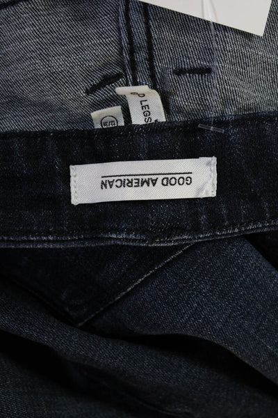 Good American Womens Cropped Ankle Dark Blue Mid Rise Button Jeans Size 12