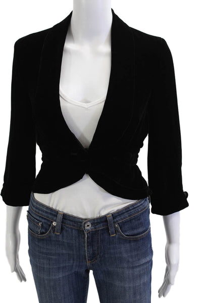 BCBGMAXAZRIA Women Designer Black V-Neck Button 3/4 Sleeve Blazer Size 2XS