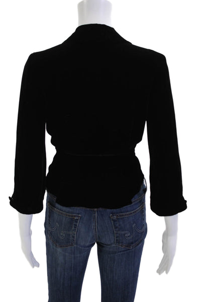 BCBGMAXAZRIA Women Designer Black V-Neck Button 3/4 Sleeve Blazer Size 2XS