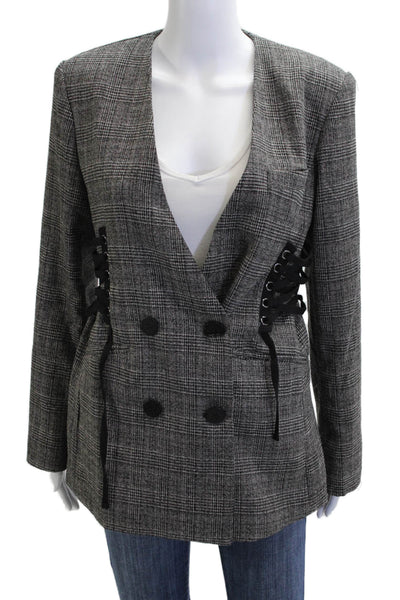 Seek The Label Women Black Checked Blazer V-Neck Button Long Sleeve Size M