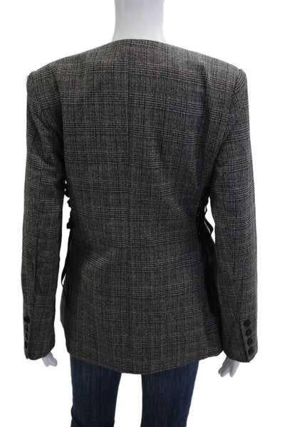 Seek The Label Women Black Checked Blazer V-Neck Button Long Sleeve Size M