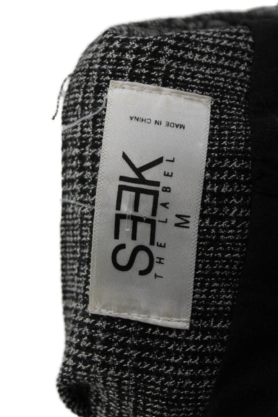 Seek The Label Women Black Checked Blazer V-Neck Button Long Sleeve Size M
