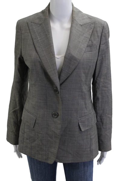 Lafayette 148 New York Women Gray Check Collared Button Blazer 96% Wool Size 4
