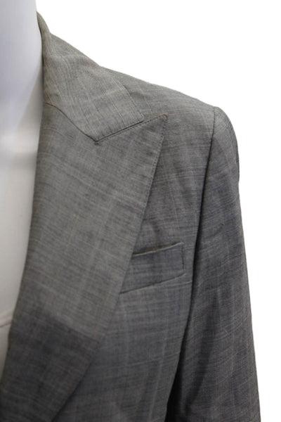 Lafayette 148 New York Women Gray Check Collared Button Blazer 96% Wool Size 4