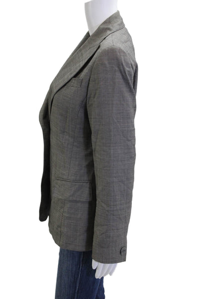 Lafayette 148 New York Women Gray Check Collared Button Blazer 96% Wool Size 4