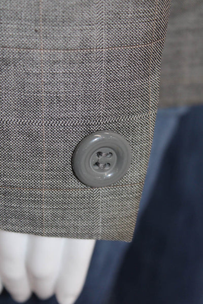 Lafayette 148 New York Women Gray Check Collared Button Blazer 96% Wool Size 4