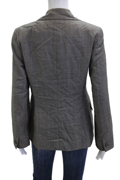 Lafayette 148 New York Women Gray Check Collared Button Blazer 96% Wool Size 4