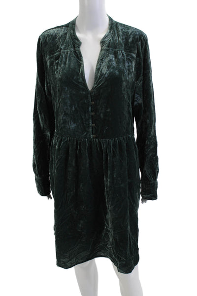 Holding Horses Women Shirt Dress Green Long Sleeve Bohemian Size L