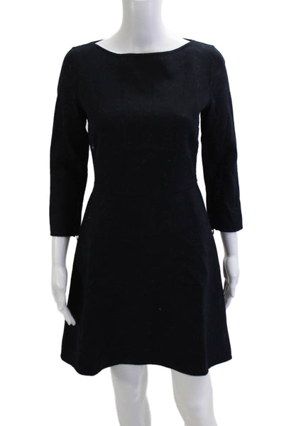 Theory Women A-Line Black Wool 3/4 Sleeve Dress Size 4