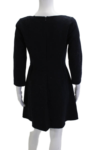 Theory Women A-Line Black Wool 3/4 Sleeve Dress Size 4