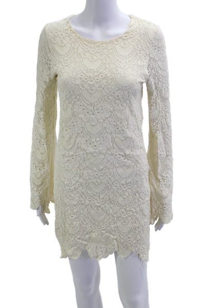 Night Cap Womens Mini Shift Dress Beige Long Sleeve Round Neck Size 2