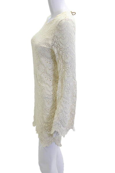 Night Cap Womens Mini Shift Dress Beige Long Sleeve Round Neck Size 2