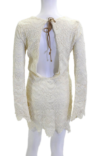 Night Cap Womens Mini Shift Dress Beige Long Sleeve Round Neck Size 2
