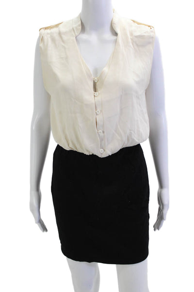 Alice + Olivia Womens Sheath Dress Beige V Neck Sleeveless Size S Tall