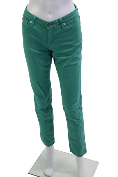 Adriano Goldschmied Womens Cropped Ankle Green Pants Button Cotton Blend Size M