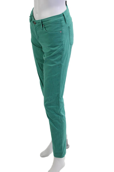 Adriano Goldschmied Womens Cropped Ankle Green Pants Button Cotton Blend Size M