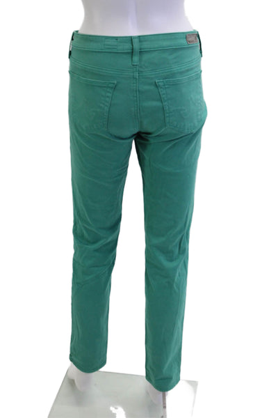 Adriano Goldschmied Womens Cropped Ankle Green Pants Button Cotton Blend Size M