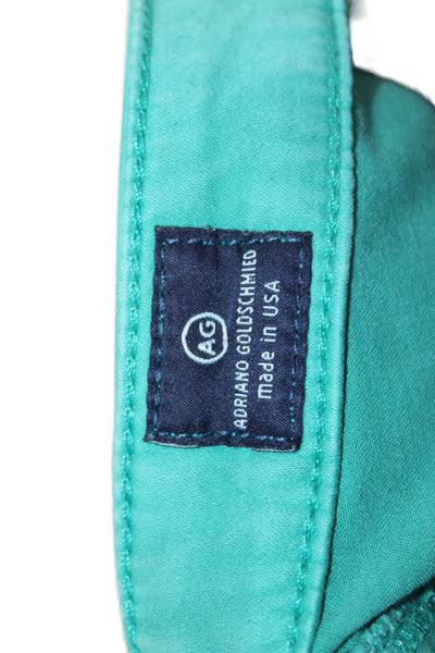 Adriano Goldschmied Womens Cropped Ankle Green Pants Button Cotton Blend Size M