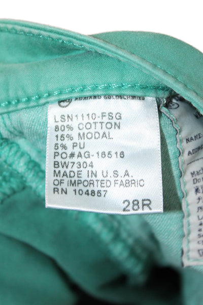 Adriano Goldschmied Womens Cropped Ankle Green Pants Button Cotton Blend Size M