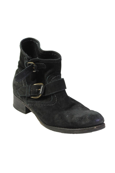 Matisse Womens Block Heel Double Side Buckle Booties Black Suede Size 7M