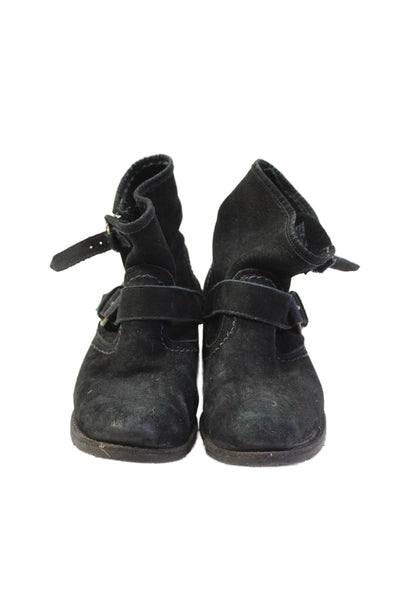 Matisse Womens Block Heel Double Side Buckle Booties Black Suede Size 7M