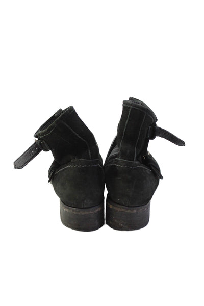 Matisse Womens Block Heel Double Side Buckle Booties Black Suede Size 7M