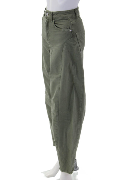 Aligne Womens Cropped Green Khakis Button 100% Organic Cotton Size 24