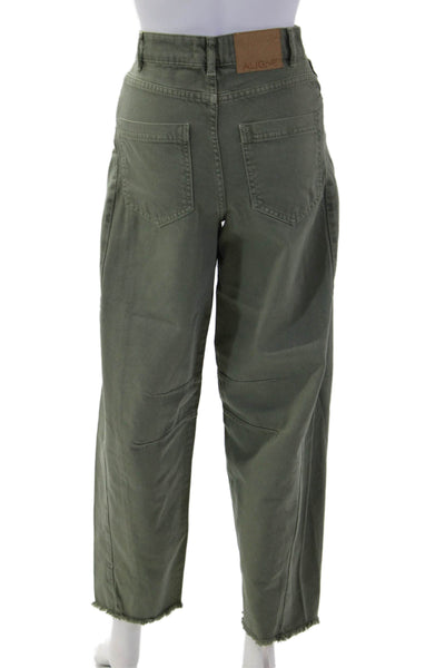 Aligne Womens Cropped Green Khakis Button 100% Organic Cotton Size 24