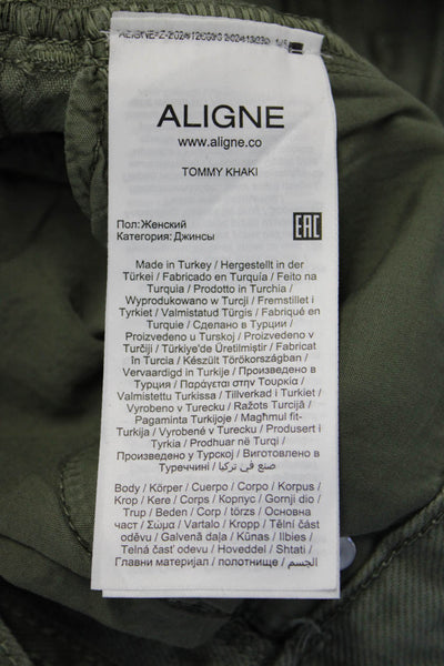 Aligne Womens Cropped Green Khakis Button 100% Organic Cotton Size 24