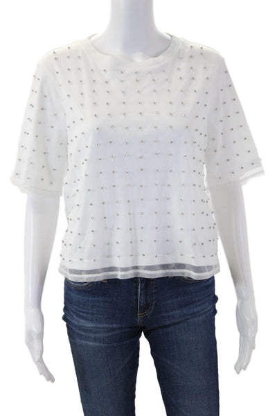 J Crew Womens Cropped T-Shirt White Short Sleeve Crew Neck Size S