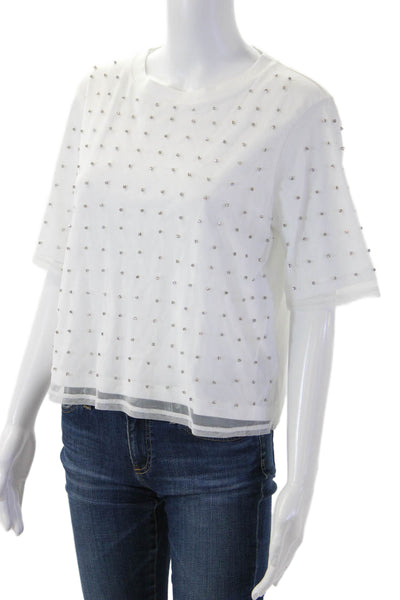 J Crew Womens Cropped T-Shirt White Short Sleeve Crew Neck Size S