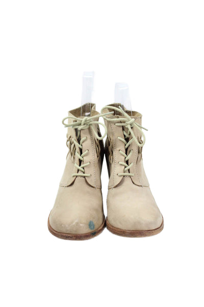 Modern Vintage Womens Leather Ankle Boots Beige Size 37 7