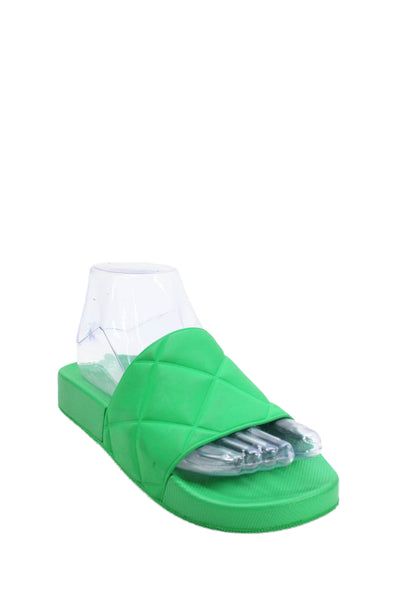 Bottega Veneta Women's Diamond Print Rubber Slides Sandals Green Size 35