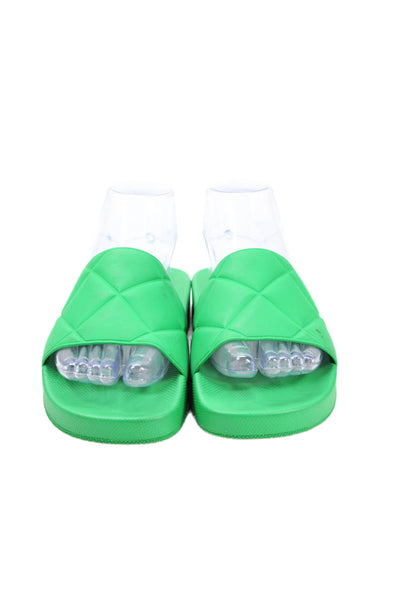 Bottega Veneta Women's Diamond Print Rubber Slides Sandals Green Size 35