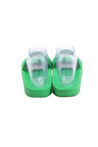 Bottega Veneta Women's Diamond Print Rubber Slides Sandals Green Size 35
