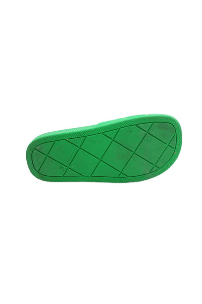 Bottega Veneta Women's Diamond Print Rubber Slides Sandals Green Size 35