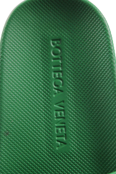 Bottega Veneta Women's Diamond Print Rubber Slides Sandals Green Size 35