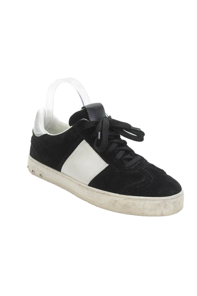 Valentino Garavani Womens Suede Low Top Sneakers Black White Size 38.5 8.5