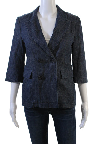 Marni Womens Denim Double Breasted 3/4 Sleeve Unlined Blazer Blue Size XS