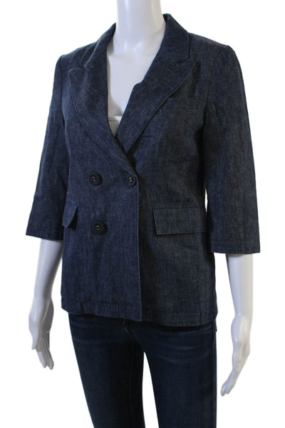 Marni Womens Denim Double Breasted 3/4 Sleeve Unlined Blazer Blue Size XS