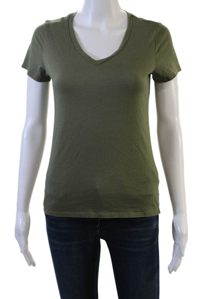 Quince Women Basic V-Neck Short Sleeve Army Green T-Shirt Size XS