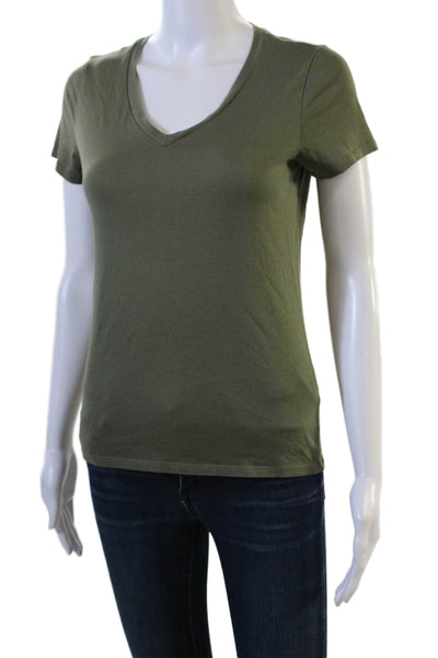 Quince Women Basic V-Neck Short Sleeve Army Green T-Shirt Size XS