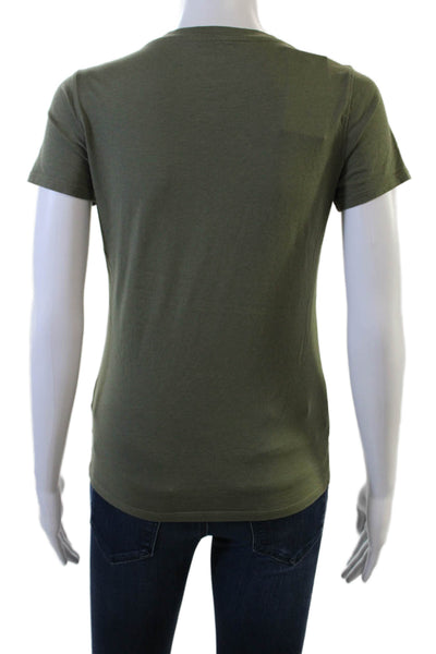 Quince Women Basic V-Neck Short Sleeve Army Green T-Shirt Size XS
