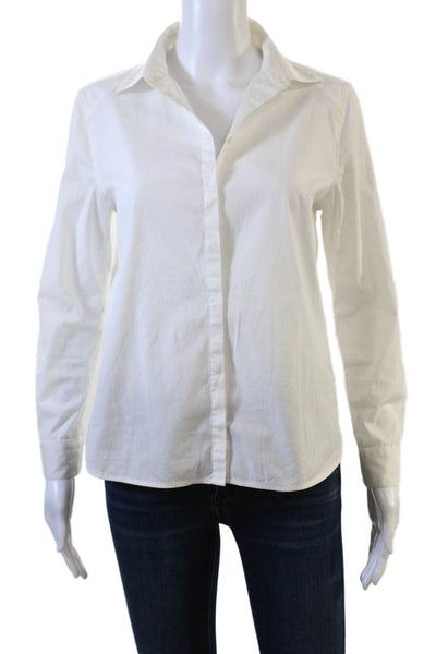 Cuyana Women Collared Long Sleeve Basic Button-Up Top White Cotton Size XS