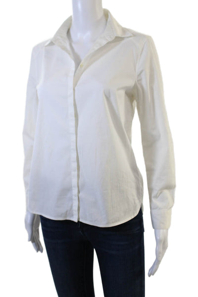 Cuyana Women Collared Long Sleeve Basic Button-Up Top White Cotton Size XS