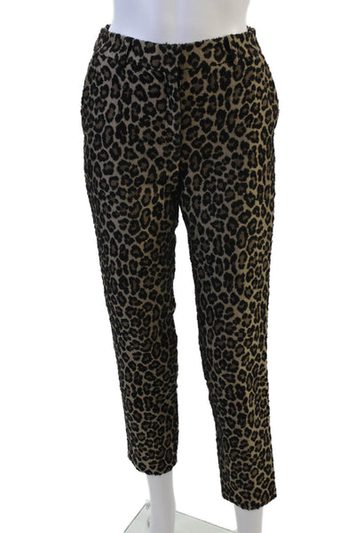 Sezane Women Ankle Cropped Beige Animal Print Pants Size 34