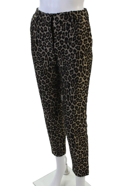 Sezane Women Ankle Cropped Beige Animal Print Pants Size 34